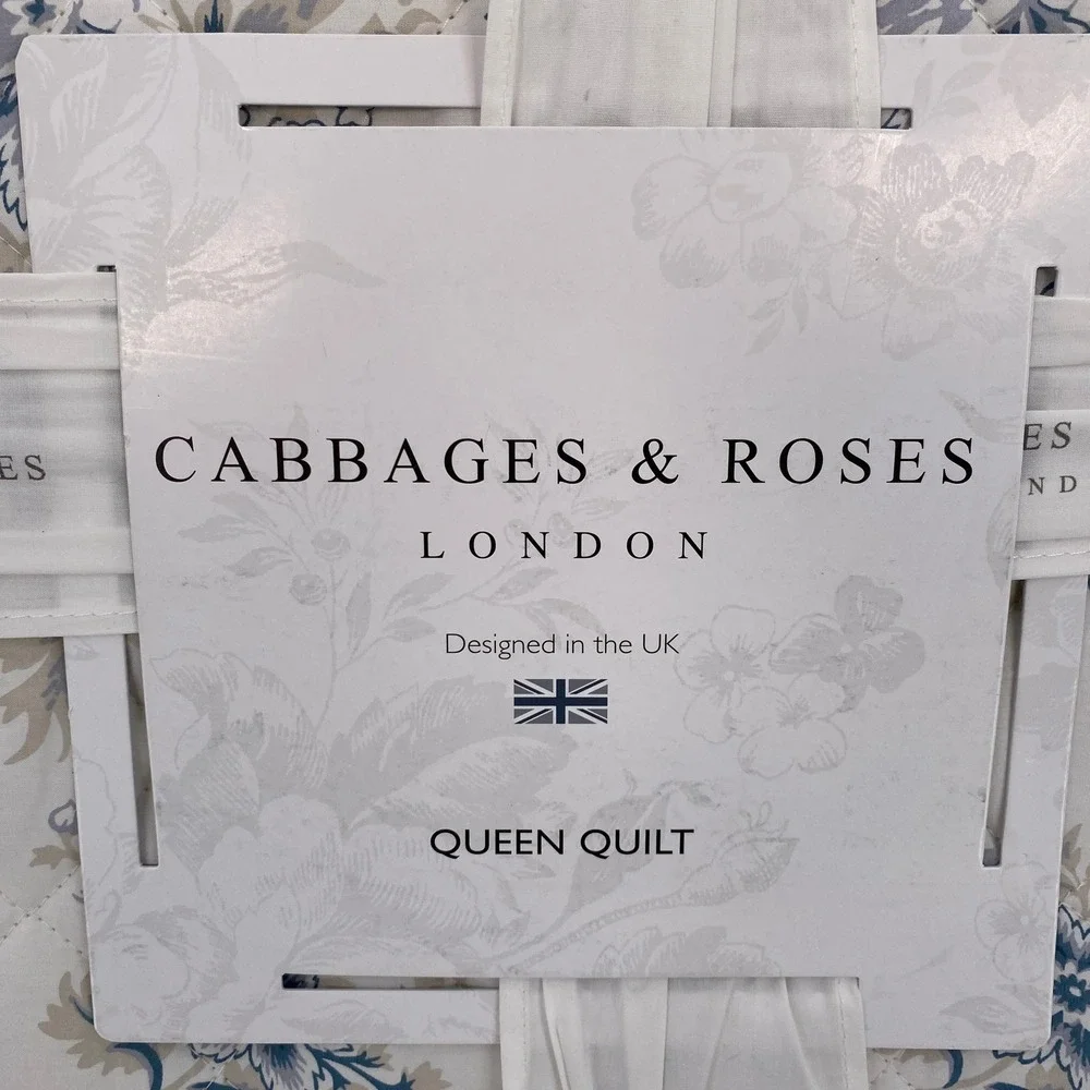 Cabbages & Roses India Rose Queen Quilt Blue Floral Cotton Percale Cottagecore